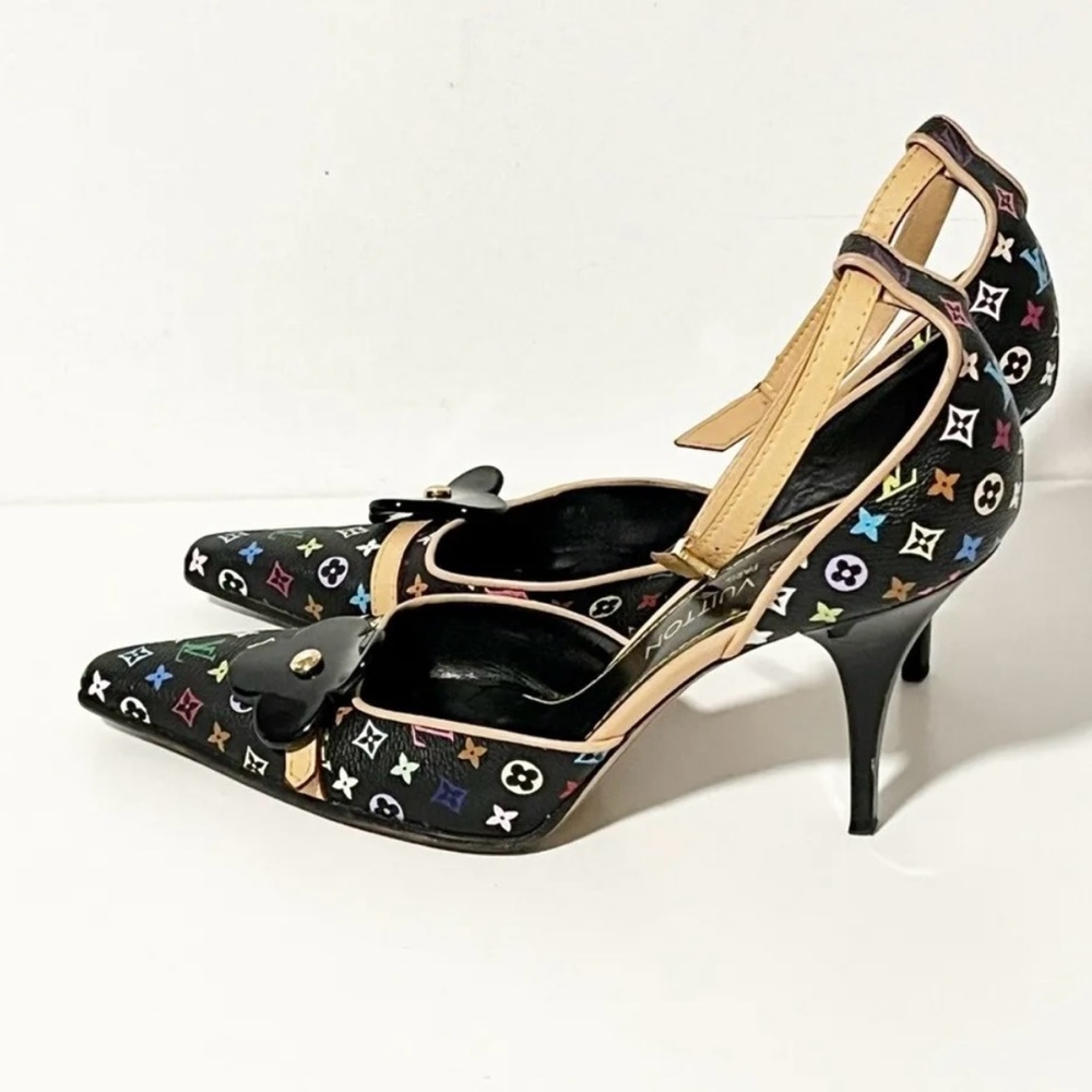 Black Louis Vuitton murakami heels with floral detail
